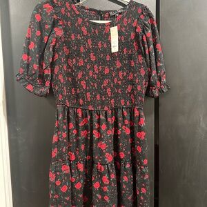 Francesca’s black and red floral short dress NWT